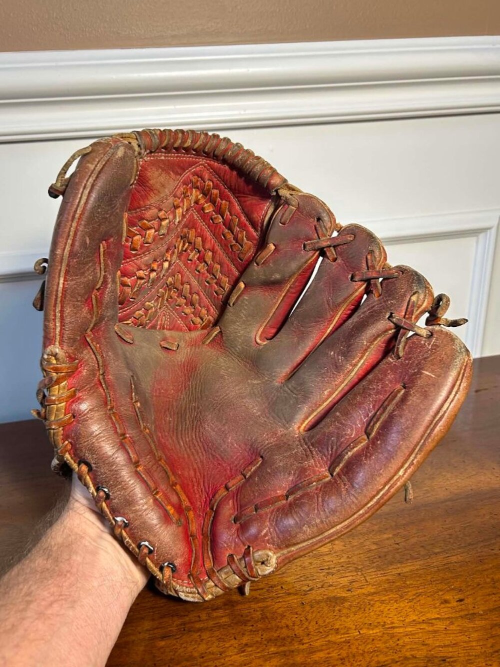 Vintage MacGregor Hank Aaron Baseball Glove - Rare Red Leather Pocket